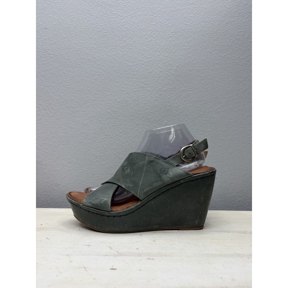 Børn Green Leather Wedge Criss Cross Platform Wedge Sandals Size 9